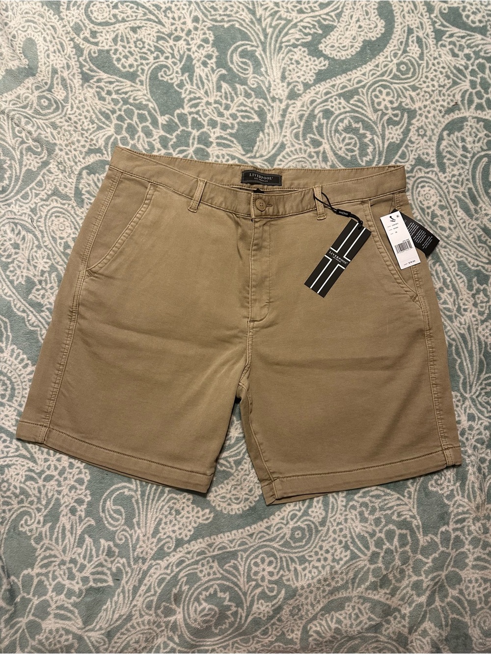 NWT Liverpool Los Angeles Mens 36 Shorts Khaki Cotton Stretch Chino 7” inseam